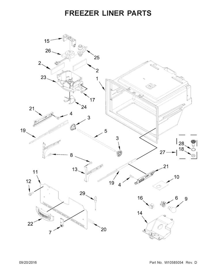 Freezer Liner Parts Diagram and Parts List for WRX735SDBE00  Whirlpool Refrigerator