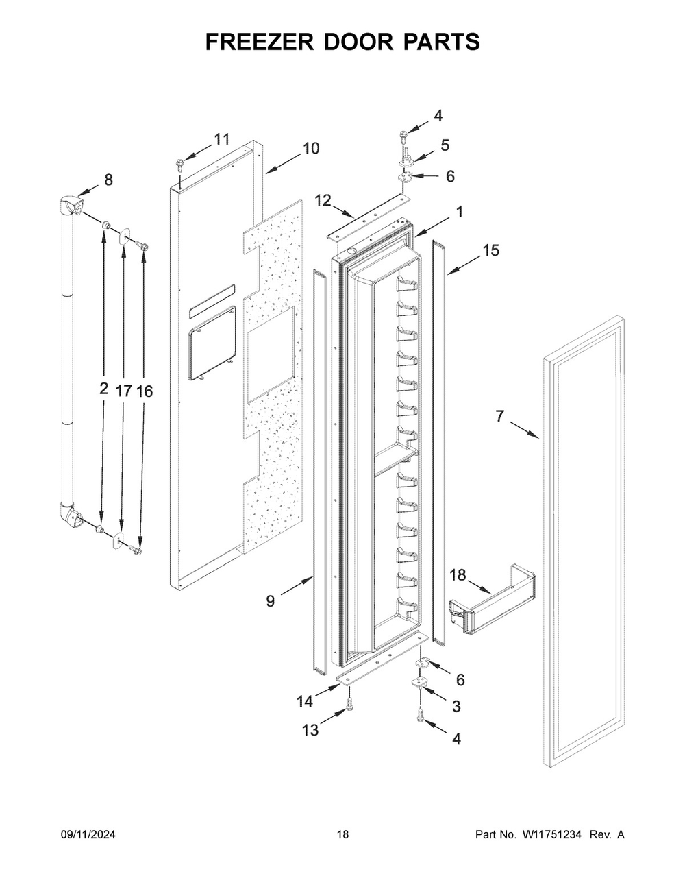 10 - Freezer Door Parts Diagram and Parts List for JBSS48E22L01  Whirlpool Refrigerator