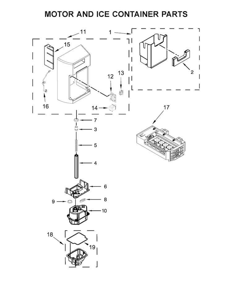 Motor And Ice Container Parts Diagram and Parts List for KRSF505EBL00  KitchenAid Refrigerator