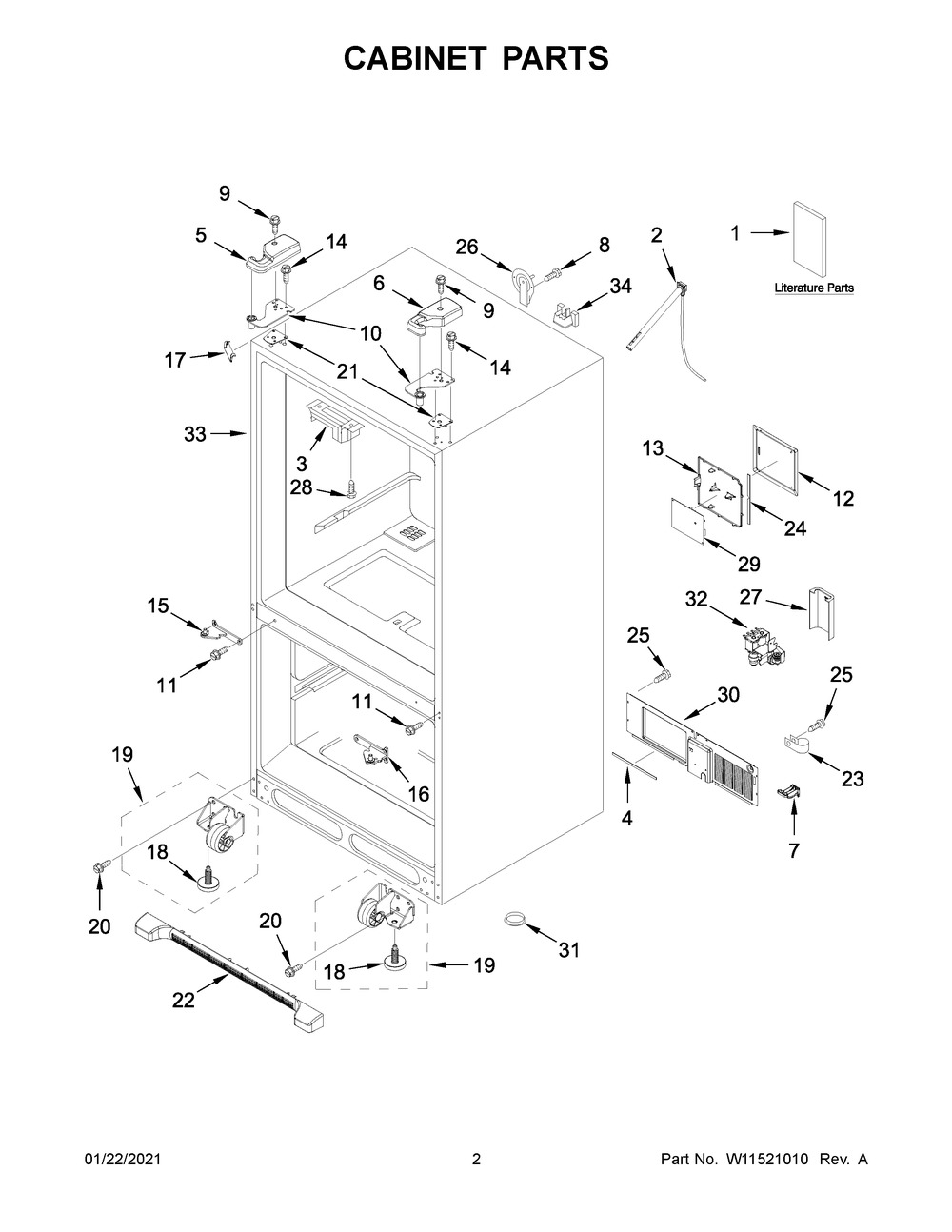 Cabinet Parts Diagram and Parts List for JFC2089BEM04  Whirlpool Refrigerator