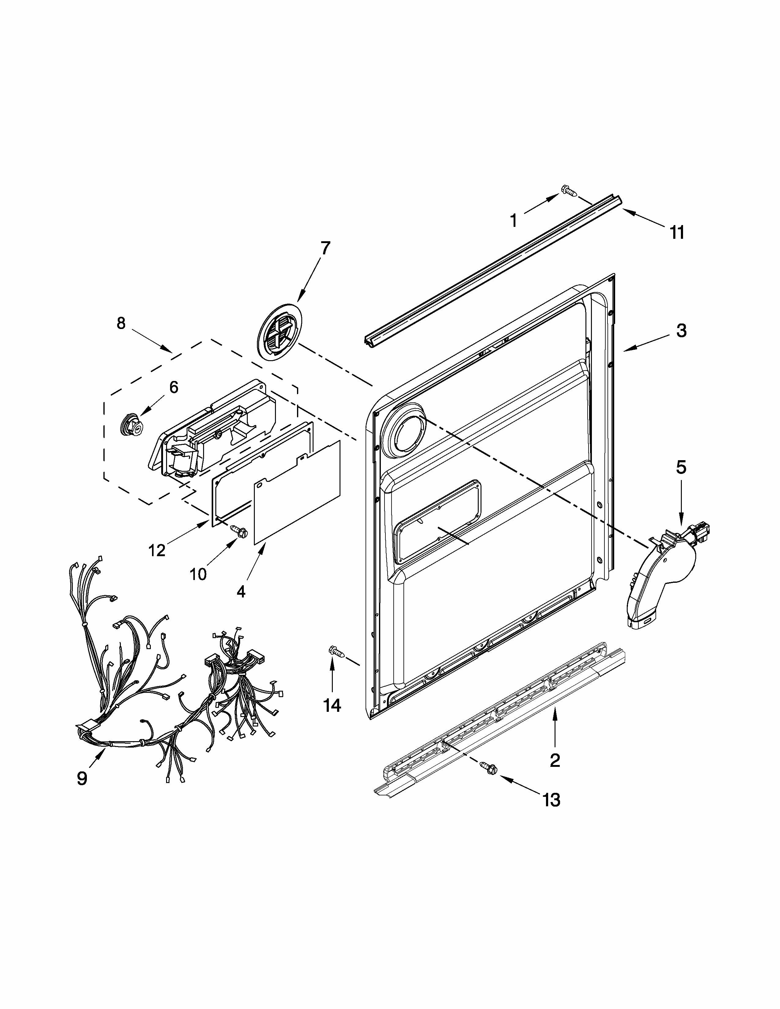 Inner Door Parts Diagram and Parts List for 66513252K115  Kenmore Dishwasher