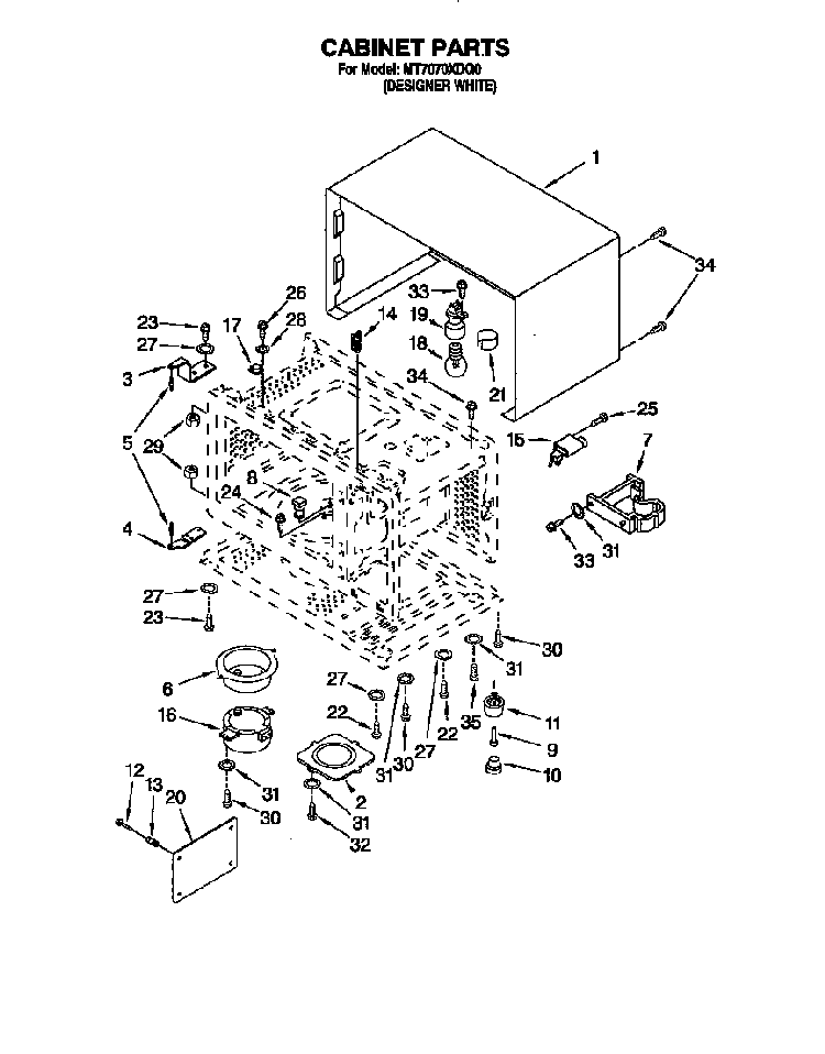 Cabinet Diagram and Parts List for MT707XDQ0  KitchenAid Microwave