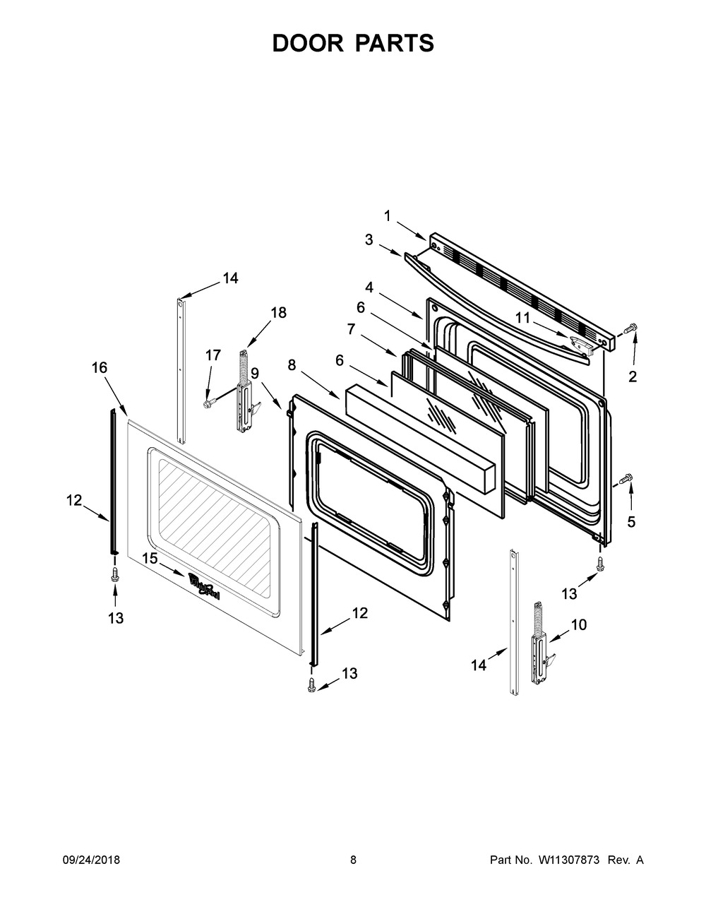 Door Parts Diagram and Parts List for WEG515S0FV1  Whirlpool Range