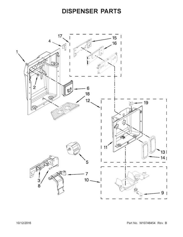 Dispenser Parts Diagram and Parts List for KSSC36QTS10  KitchenAid Refrigerator