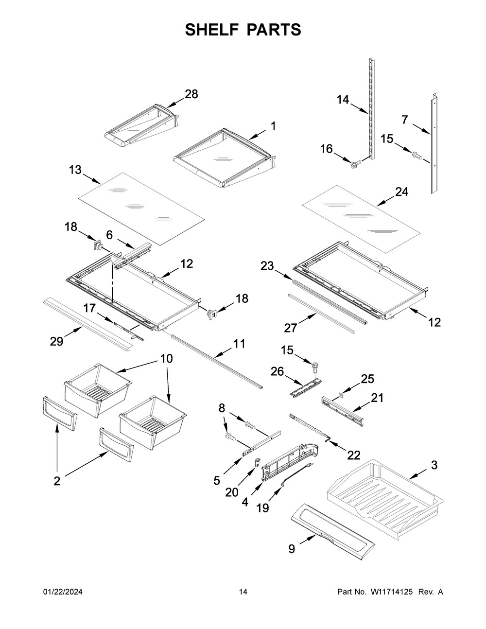 Shelf Parts Diagram and Parts List for WRF555SDHV10  Whirlpool Refrigerator
