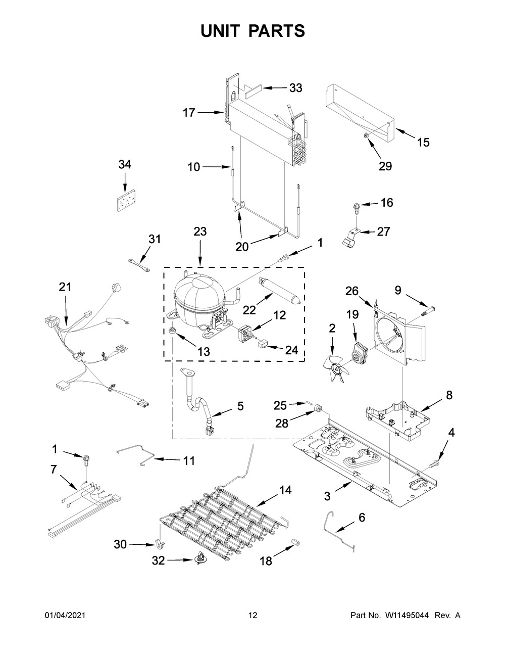 Unit Parts Diagram and Parts List for WRB119WFBM02  Whirlpool Refrigerator