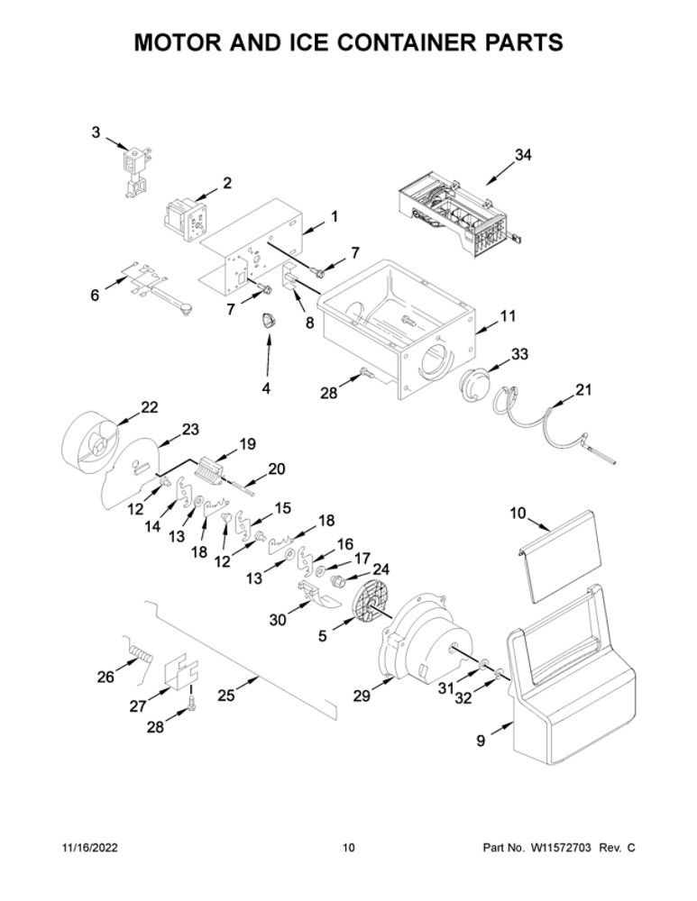 Motor And Ice Container Parts 2 Diagram and Parts List for WRS315SDHM0A  Whirlpool Refrigerator