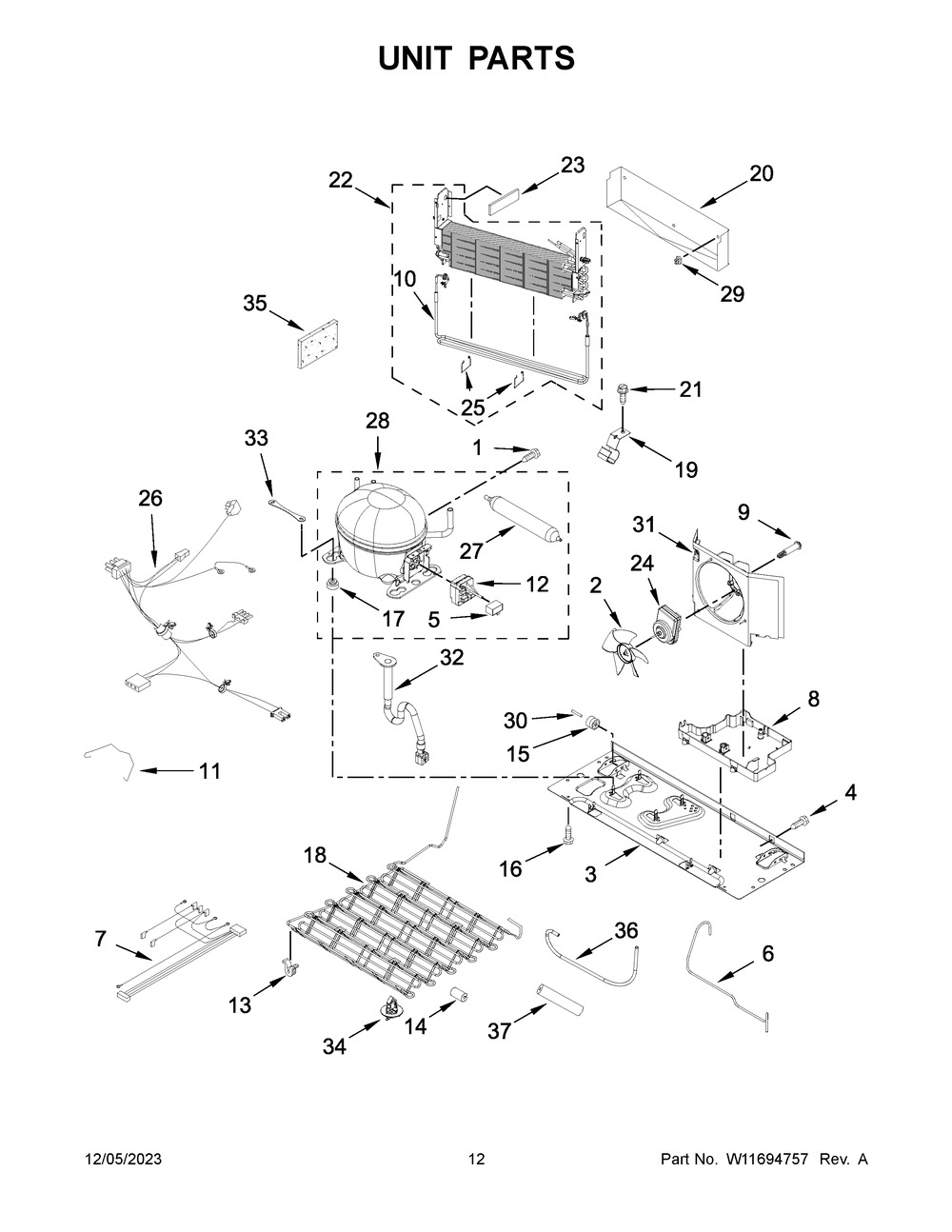 Unit Parts Diagram and Parts List for KRFF305ESS08  KitchenAid Refrigerator