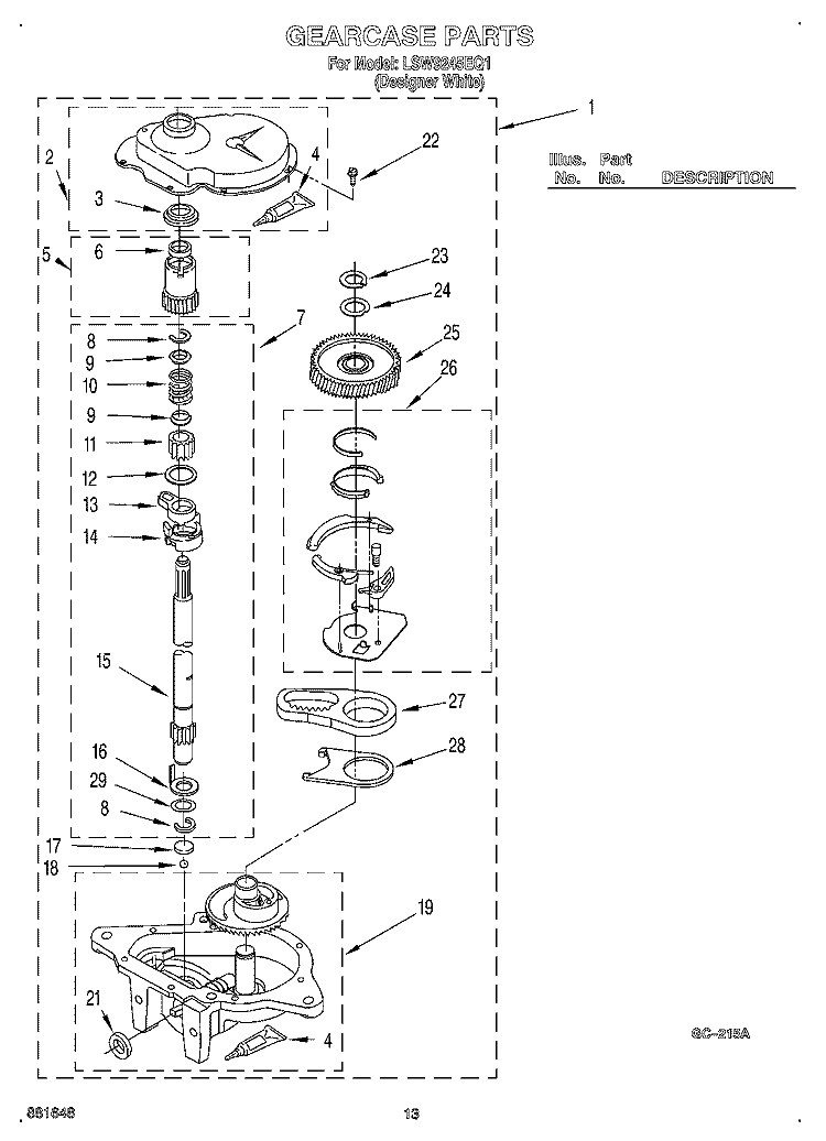 GEARCASE Diagram and Parts List for LSW9245EQ1  Whirlpool Washer