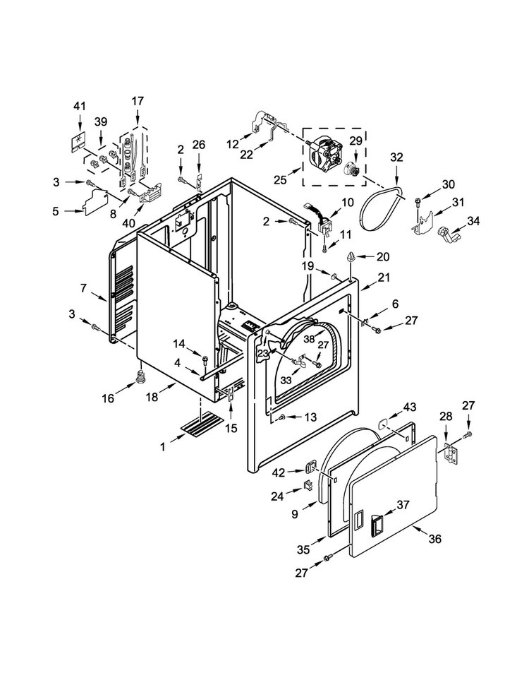 Cabinet Parts Diagram and Parts List for WED4810EW0  Whirlpool Dryer