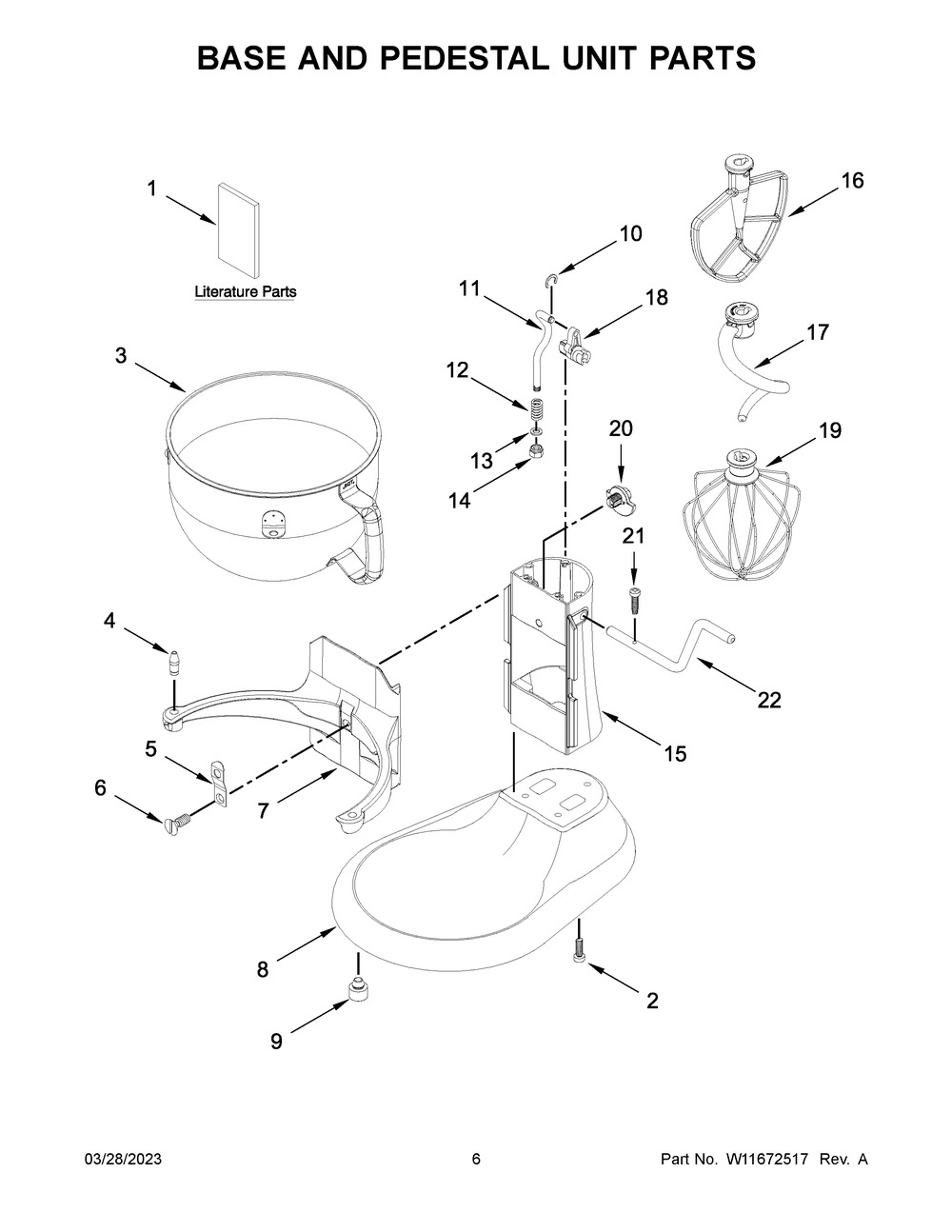 Base And Pedestal Unit Parts Diagram and Parts List for KSM55SXTXIC0  KitchenAid Mixer