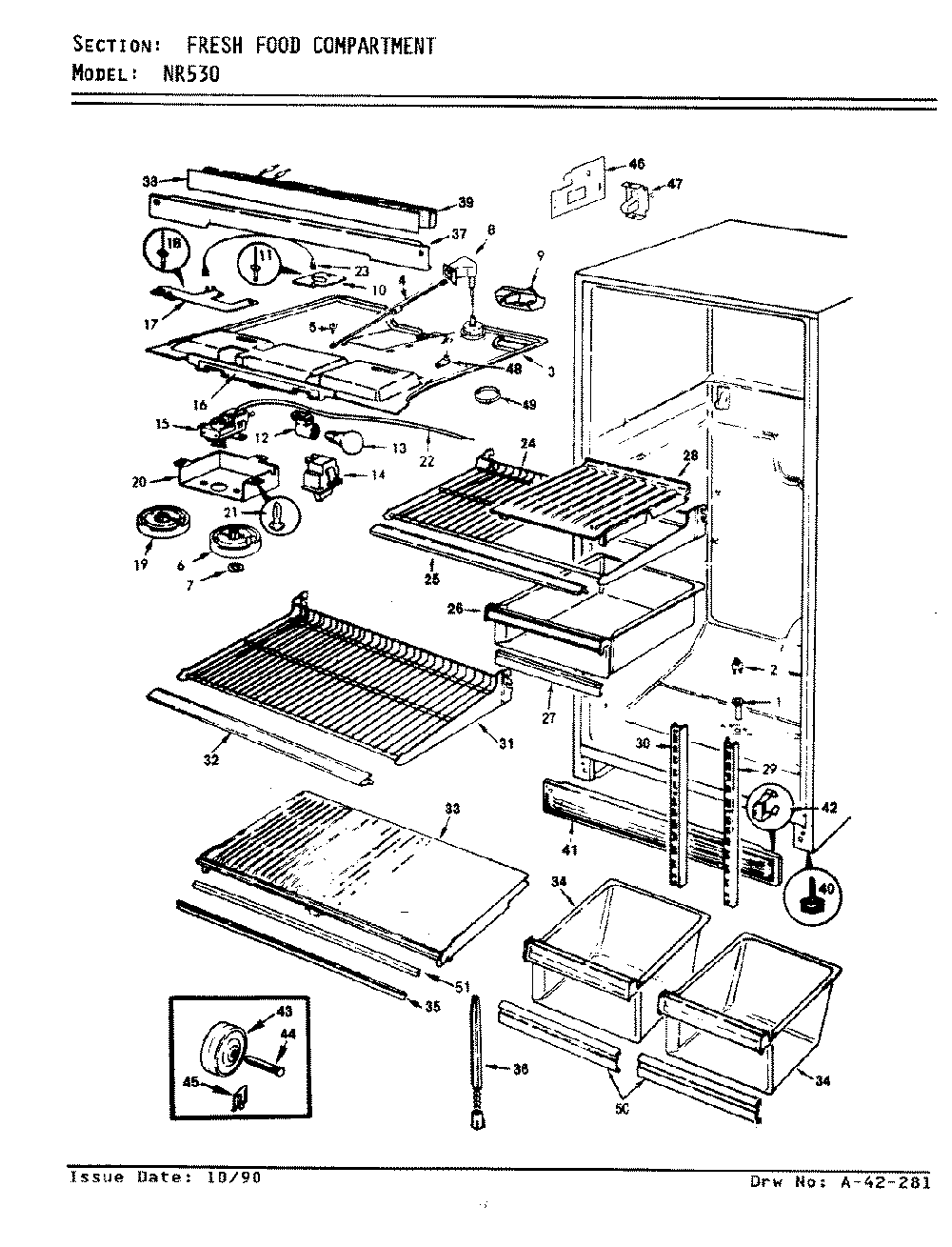 03 - Fresh Food Compartment Diagram and Parts List for NR530A  Whirlpool Refrigerator