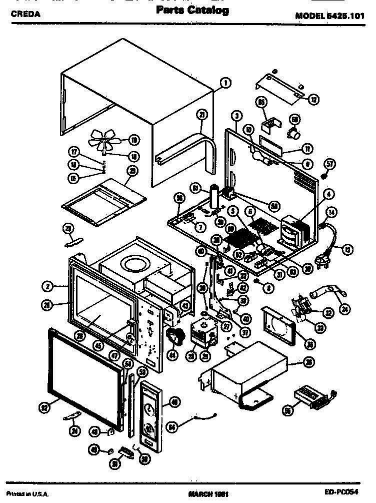 01 - Page 1 Diagram and Parts List for 5425101  Whirlpool Microwave
