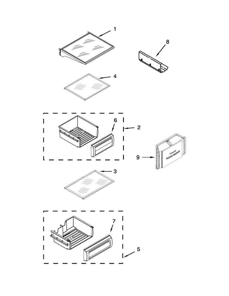Refrigerator Shelf Parts Diagram and Parts List for KBSD602ESS00  KitchenAid Refrigerator