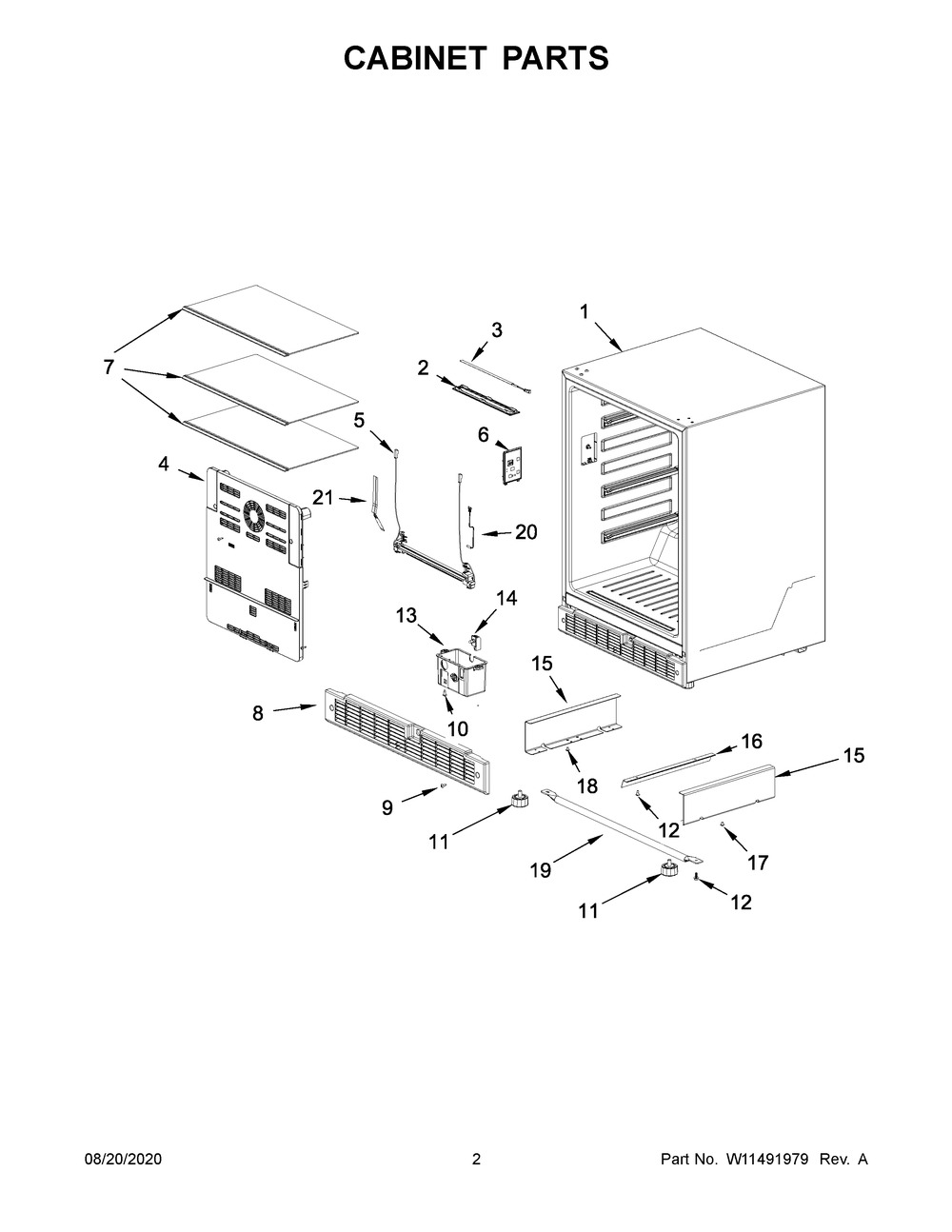 Cabinet Parts Diagram and Parts List for WUR35X24HZ00  Whirlpool Wine and Beverage Cooler