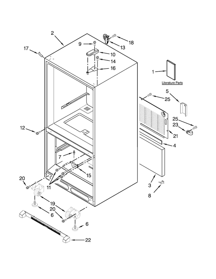 Cabinet Parts Diagram and Parts List for WRB322DMBB00  Whirlpool Refrigerator
