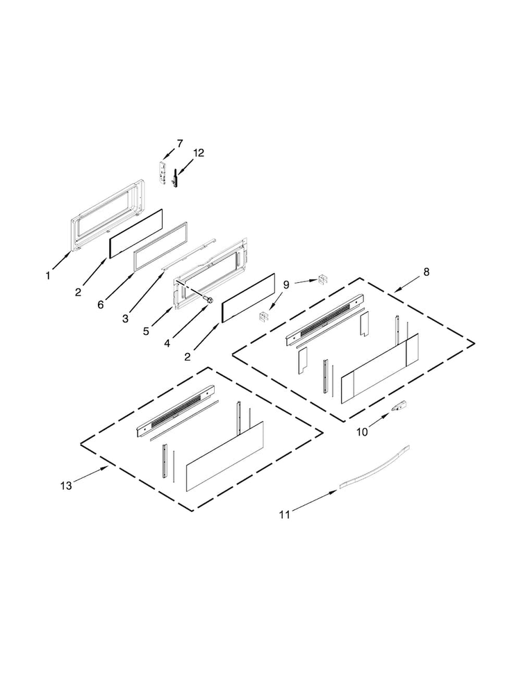 Upper Door Parts Diagram and Parts List for WGE555S0BW01  Whirlpool Range