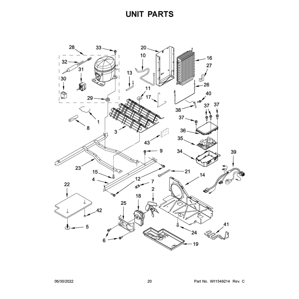 Unit Parts Diagram and Parts List for WRS321SDHW08  Whirlpool Refrigerator