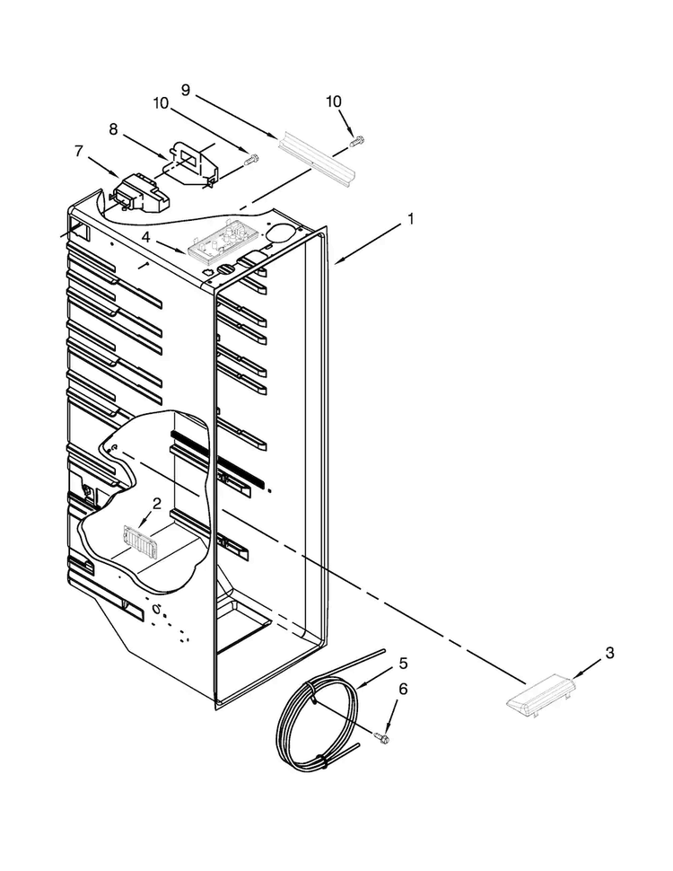 Refrigerator Liner Parts Diagram and Parts List for 7WRS22FEBF00  Whirlpool Refrigerator