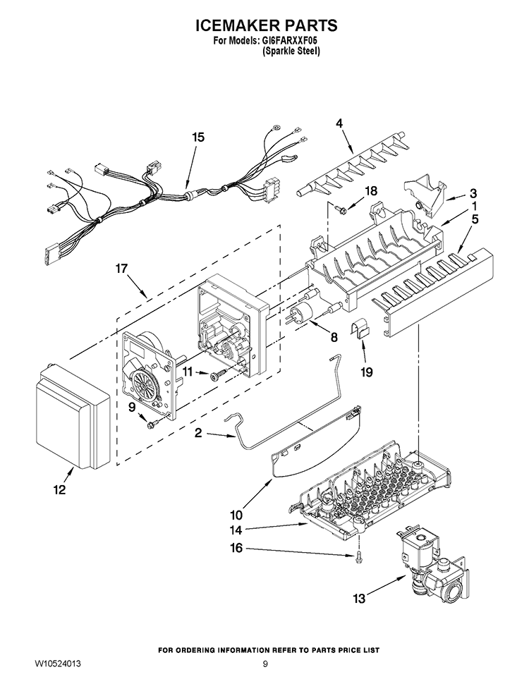 ICEMAKER PARTS Diagram and Parts List for GI6FARXXF05  Whirlpool Refrigerator