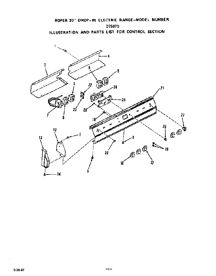 Control Diagram and Parts List for D7507*0  Roper Range