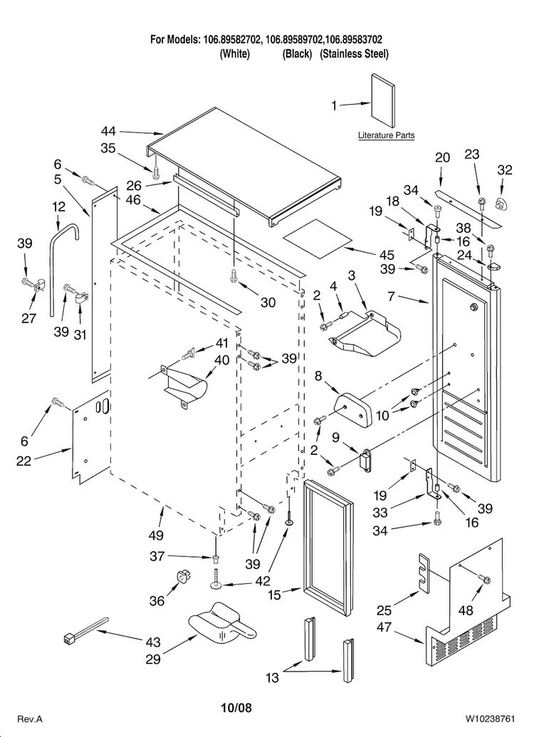 Cabinet Liner And Door Parts Diagram and Parts List for 10689589702  Kenmore Ice Maker