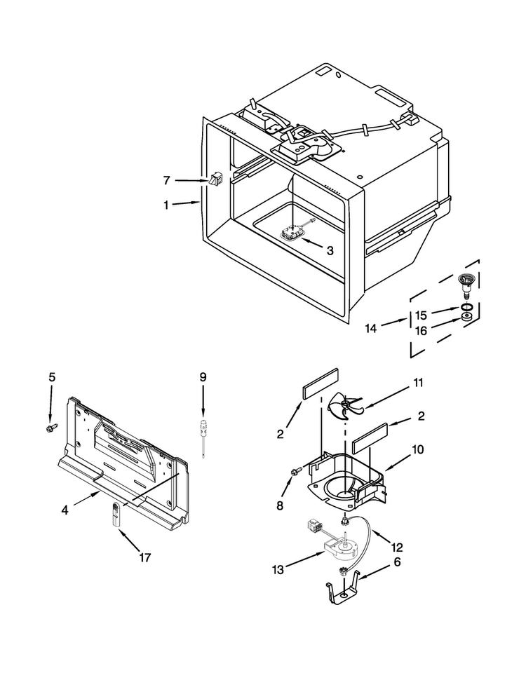 Freezer Liner Parts Diagram and Parts List for WRV996FDEH01  Whirlpool Refrigerator