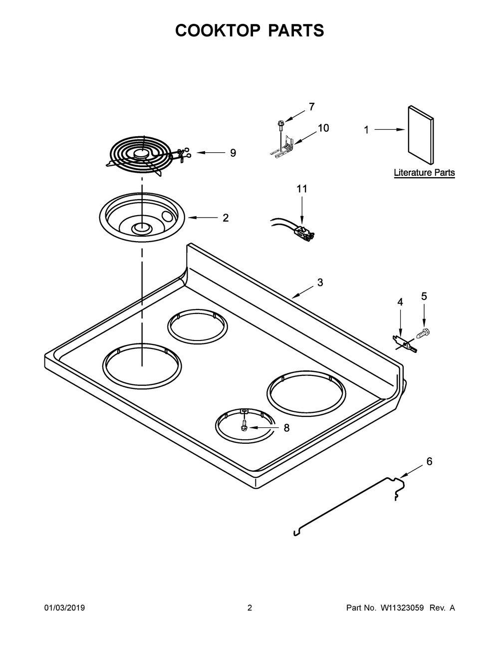 Cooktop Parts Diagram and Parts List for WFC315S0HS0  Whirlpool Range