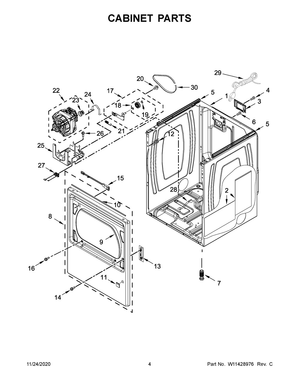 Cabinet Parts Diagram and Parts List for WGD6120HC0  Whirlpool Dryer