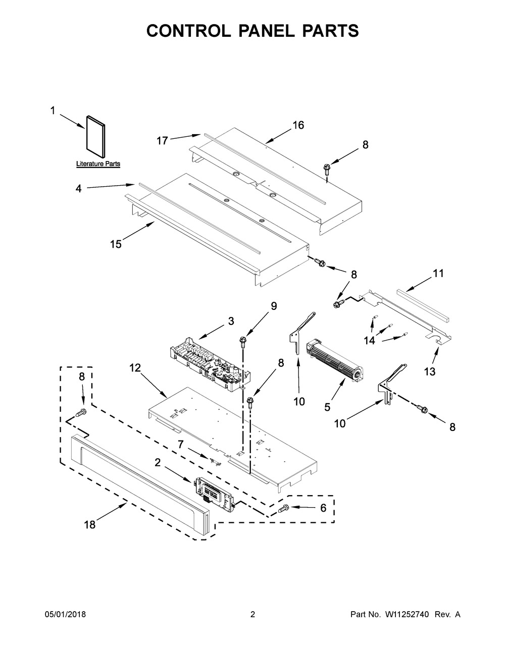 Control Panel Parts Diagram and Parts List for WOD51EC0AB06  Whirlpool Wall Oven