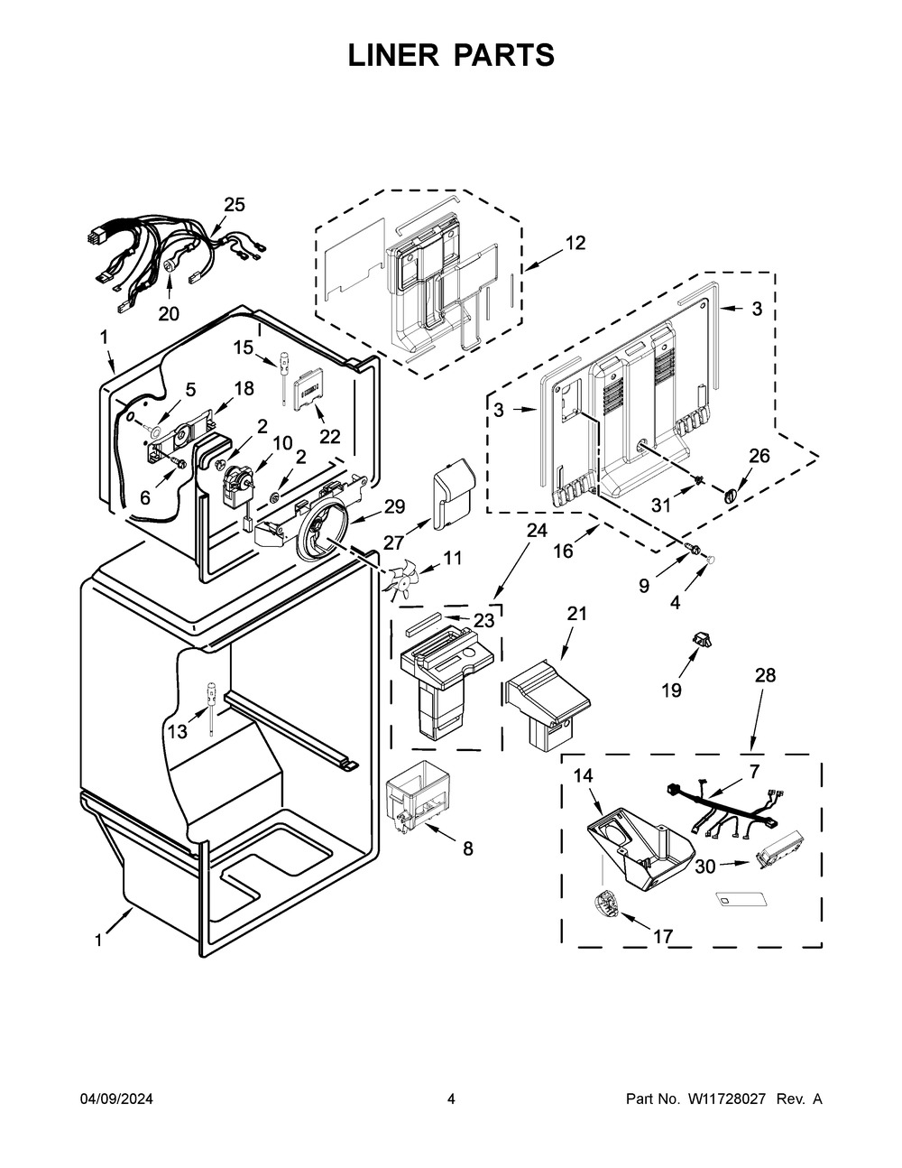 Liner Parts Diagram and Parts List for WRT518SZFB04  Whirlpool Refrigerator