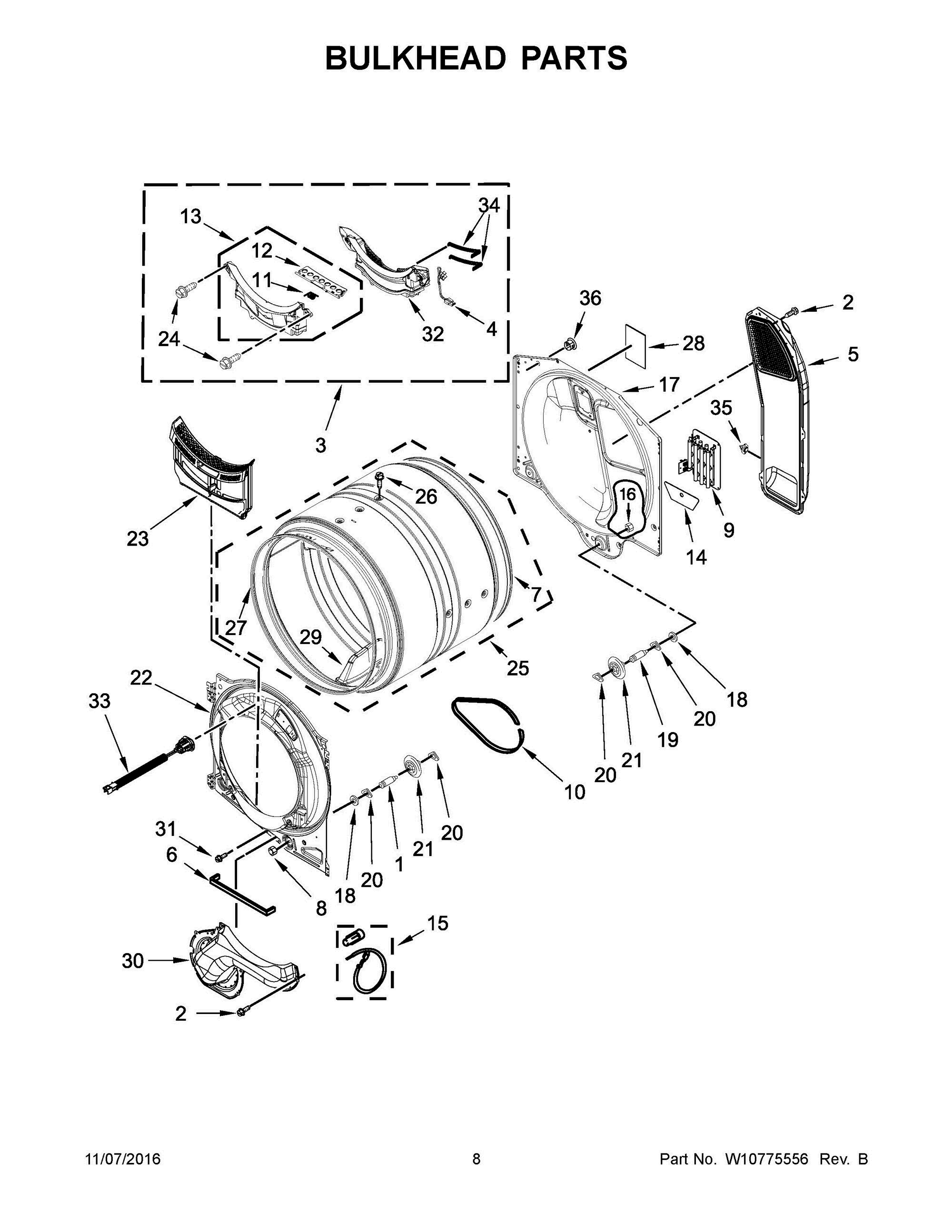 05 - BULKHEAD PARTS Diagram and Parts List for YWED99HEDW0  Whirlpool Dryer