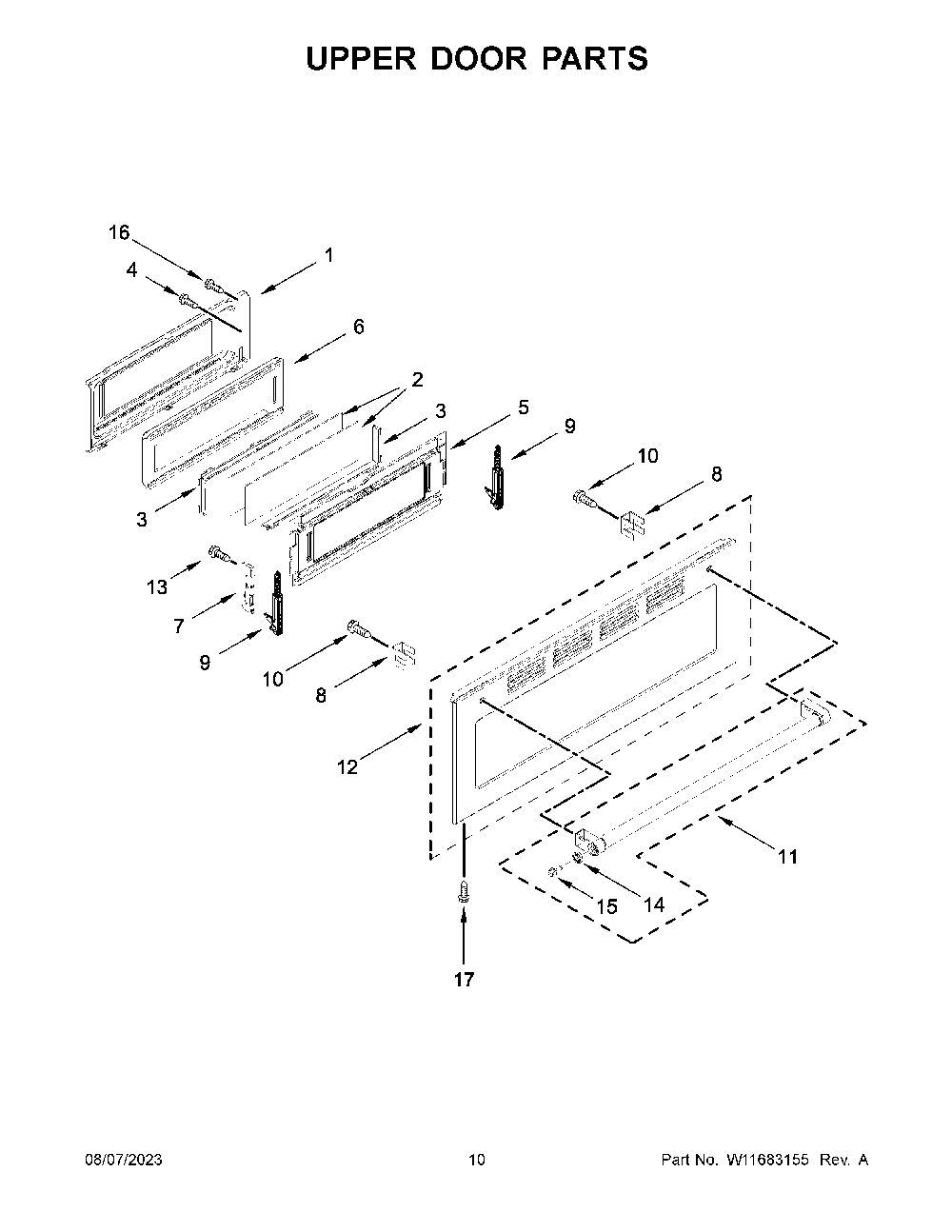 Upper Door Parts Diagram and Parts List for KFDD500ESS11  KitchenAid Range