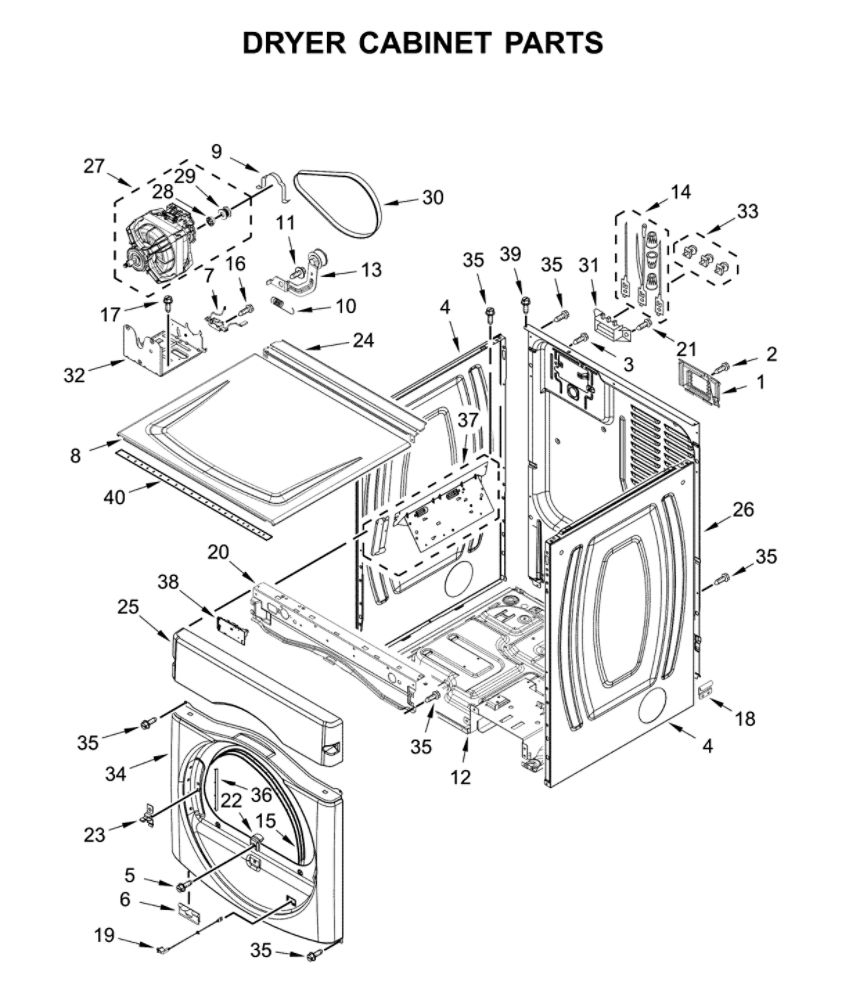 Dryer Cabinet Parts Diagram and Parts List for CET9000GQ0  Whirlpool Washer Dryer Combo
