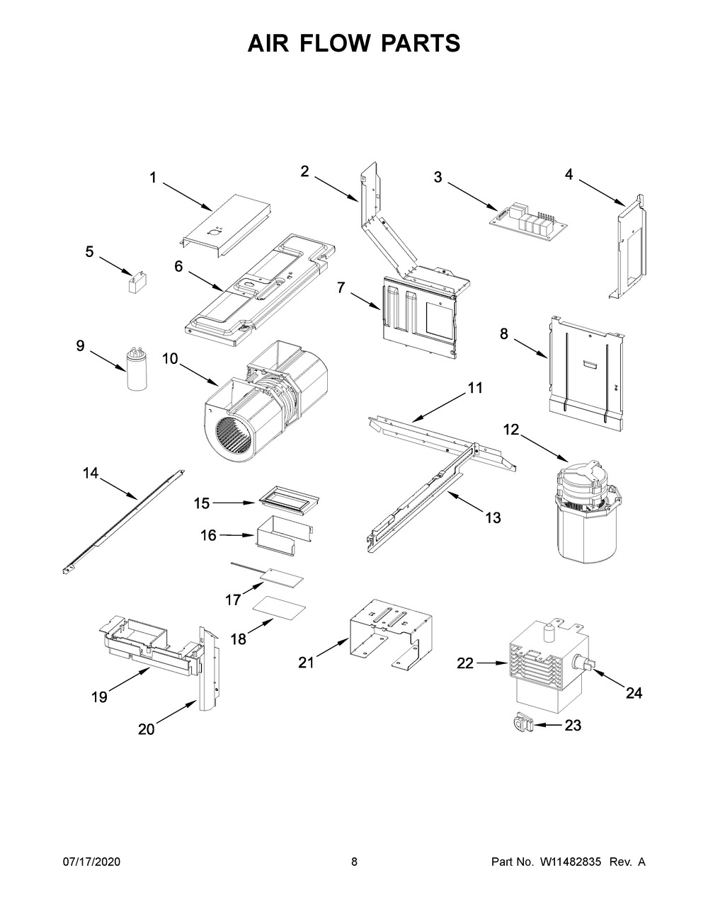 Air Flow Parts Diagram and Parts List for WML75011HB8  Whirlpool Microwave