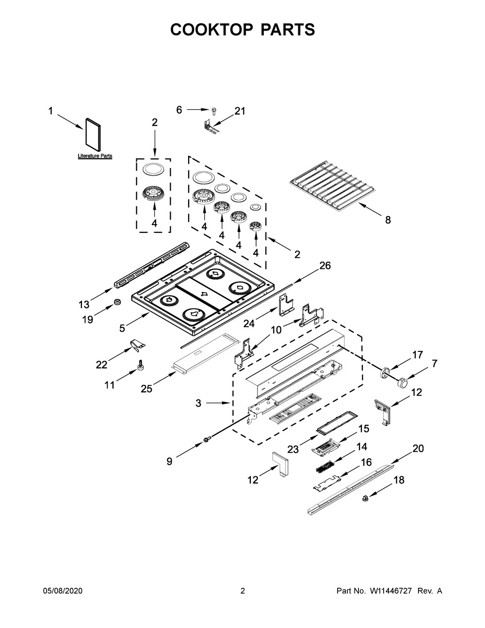 Cooktop Parts Diagram and Parts List for KSGG700EBS2  Whirlpool Range