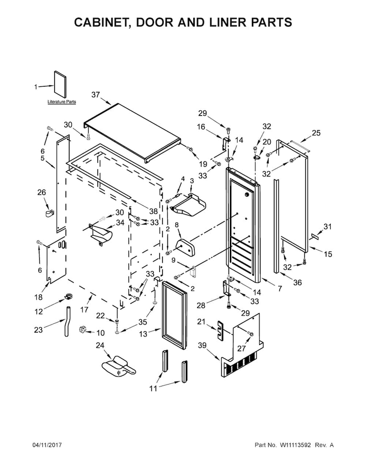 Cabinet, Door And Liner Parts Diagram and Parts List for KUIX505EBS1  KitchenAid Ice Maker