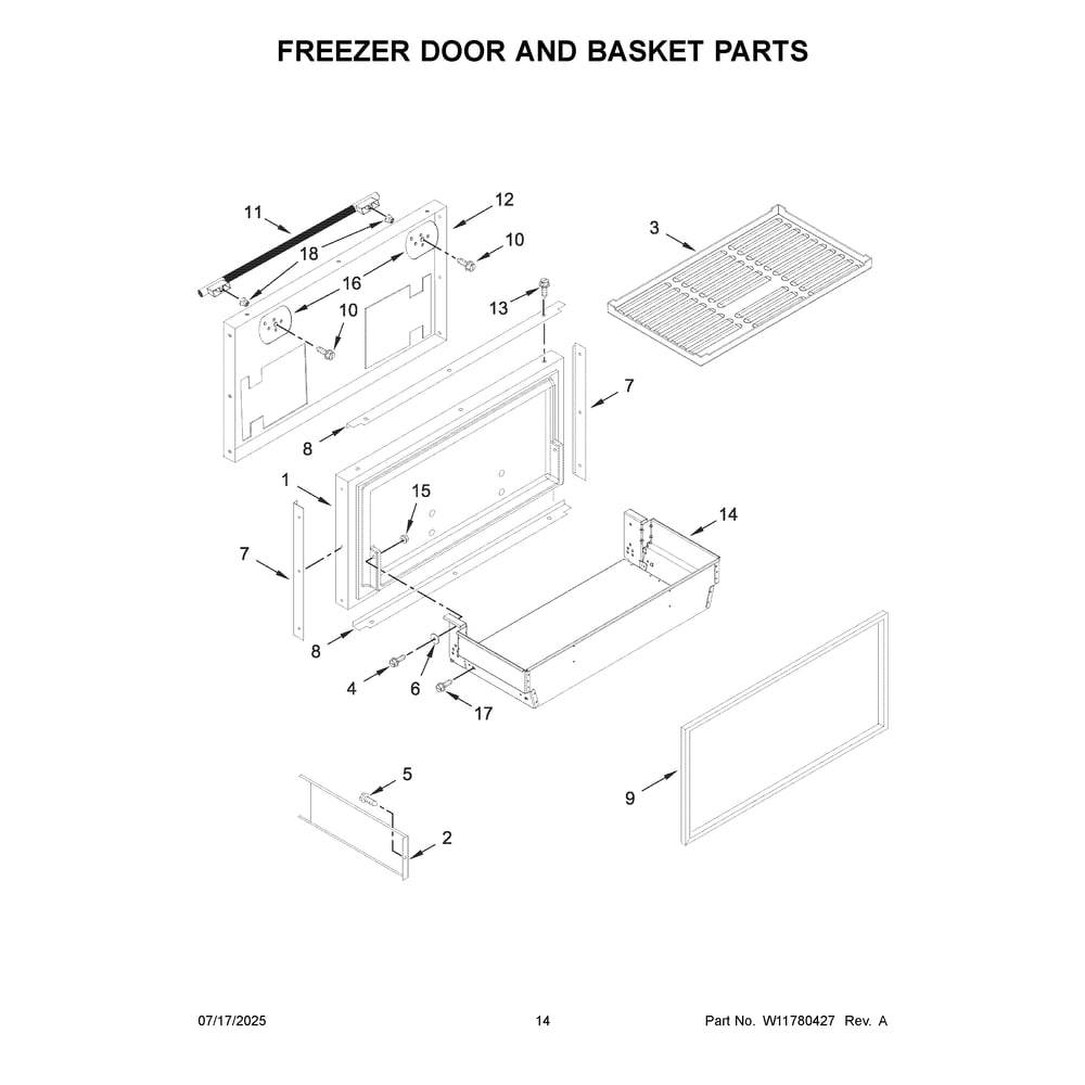 Freezer Door And Basket Parts Diagram and Parts List for KBBR336SPS00  KitchenAid Refrigerator