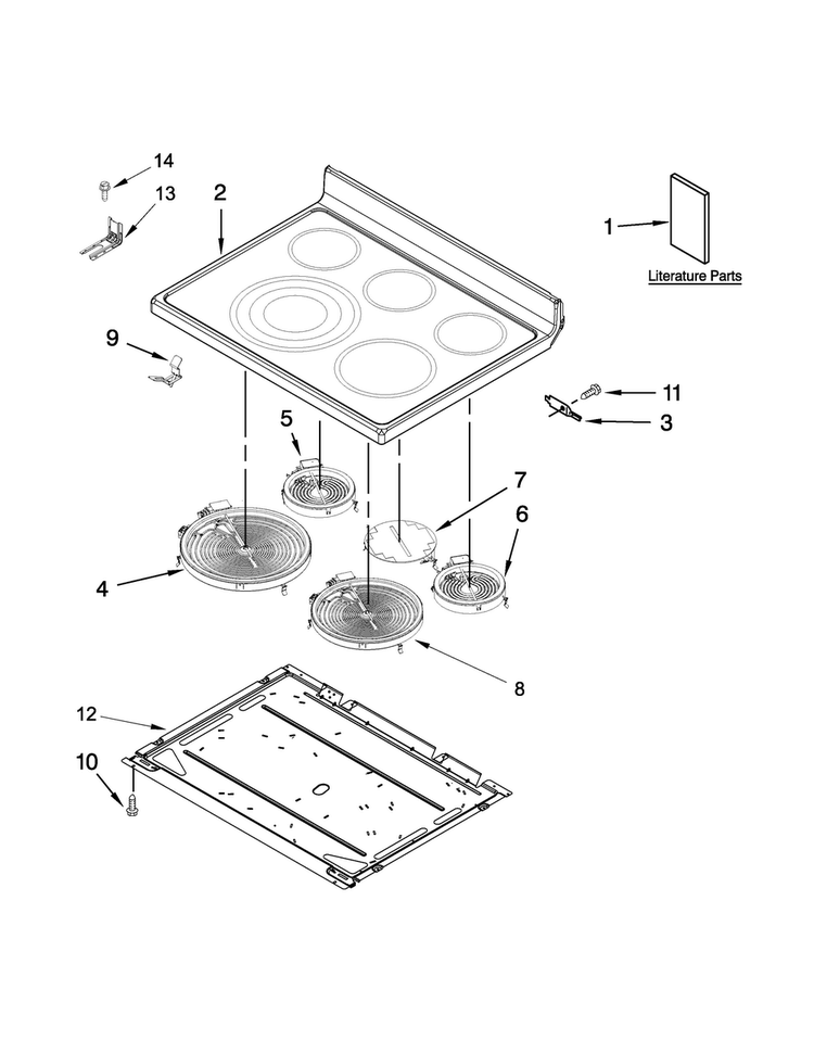 Cooktop Parts Diagram and Parts List for WFE720H0AS1  Whirlpool Range