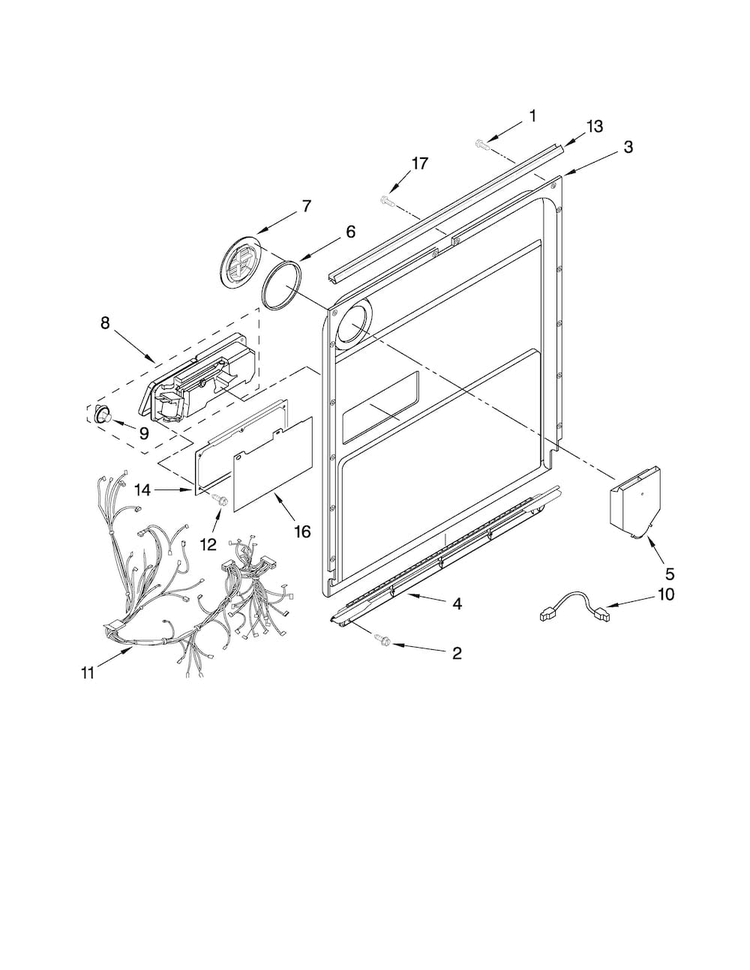 Door And Latch Parts Diagram and Parts List for KUDL40CVSS2  KitchenAid Dishwasher