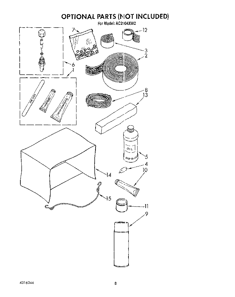 OPTIONAL Diagram and Parts List for AC2904XW2  Whirlpool Air Conditioner