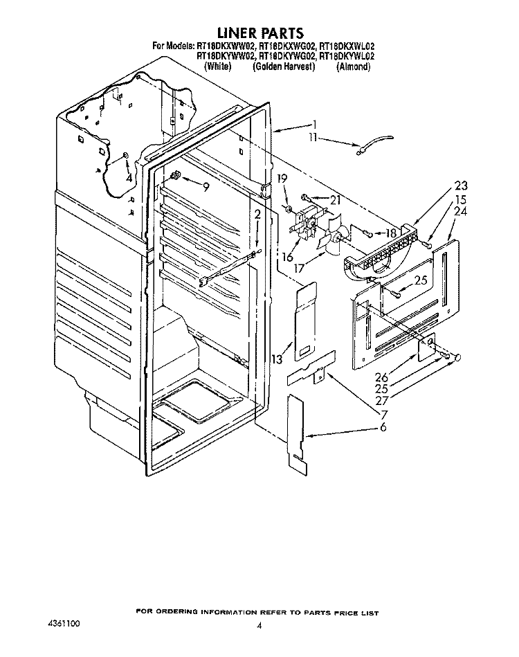 LINER Diagram and Parts List for RT18DKXWW02  Roper Refrigerator