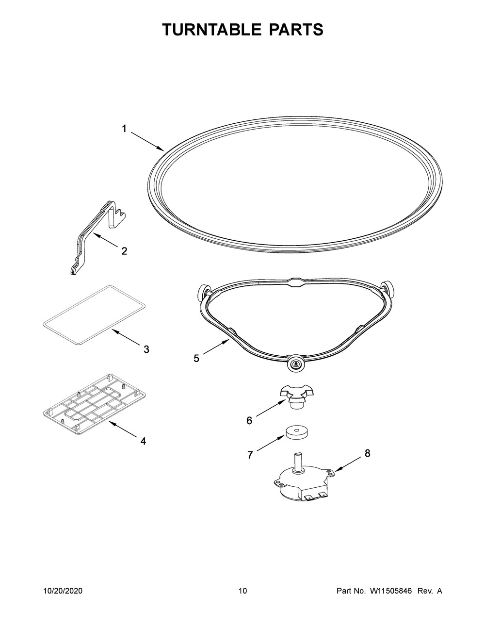 Turntable Parts Diagram and Parts List for YWML35011KS0  Whirlpool Microwave Oven Combo