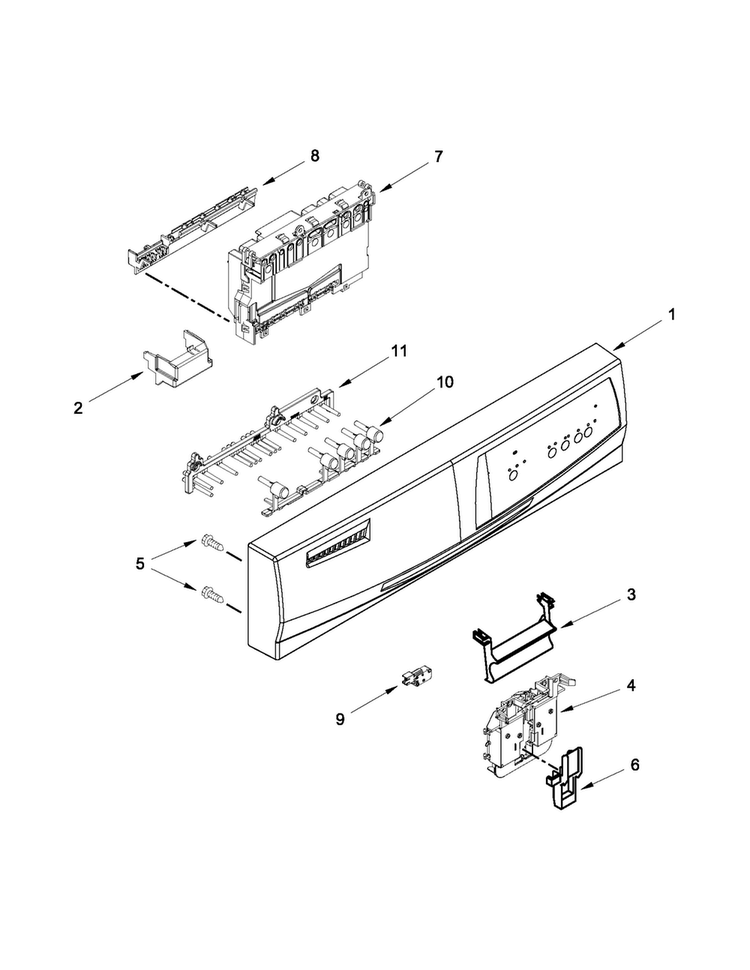 Control Panel And Latch Parts Diagram and Parts List for WDF111PABB3  Whirlpool Dishwasher