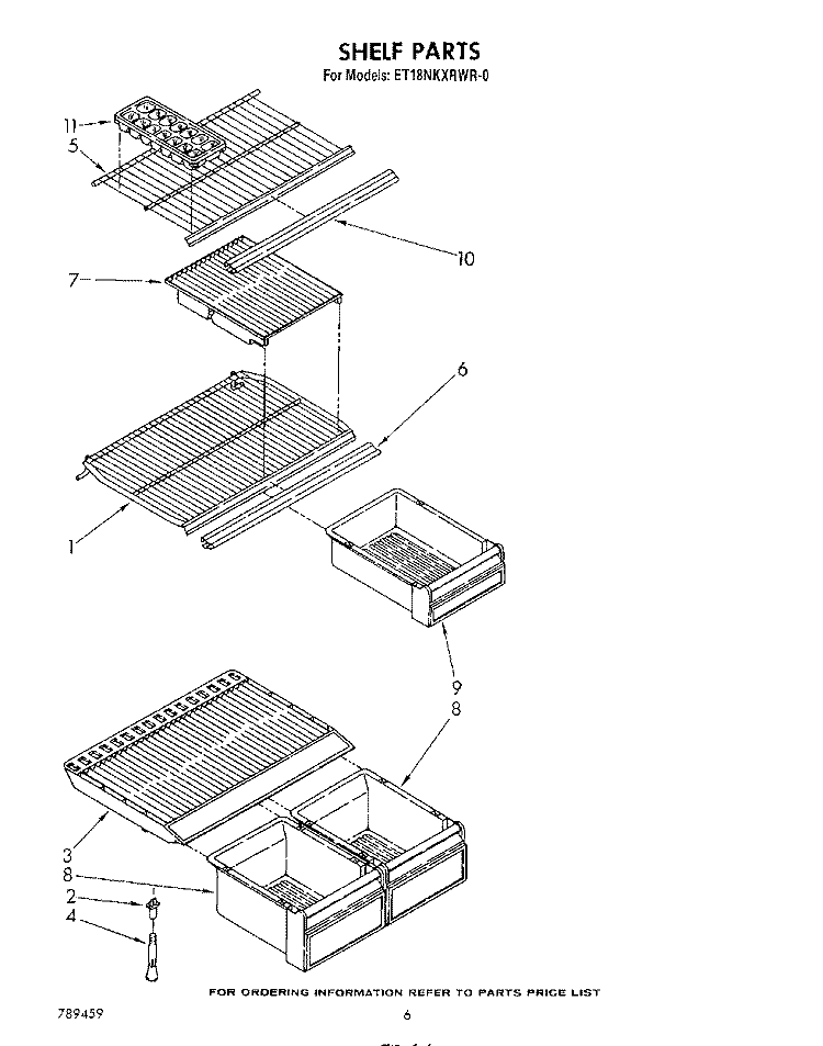 SHELF Diagram and Parts List for ET18NKXRWR0  Whirlpool Refrigerator