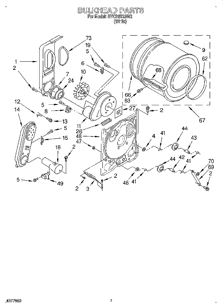 BULKHEAD Diagram and Parts List for BYCD3723W2  Whirlpool Dryer
