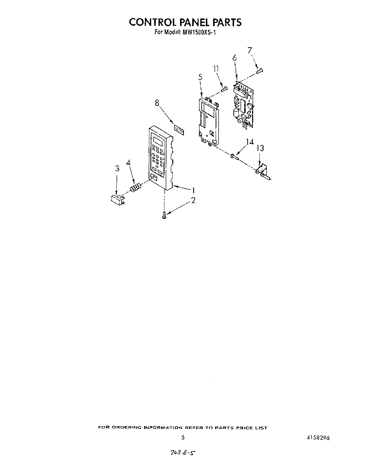 CONTROL PANEL Diagram and Parts List for MW1500XS1  Whirlpool Microwave