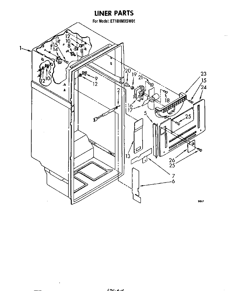 LINER Diagram and Parts List for ET18HMXSW01  Whirlpool Refrigerator