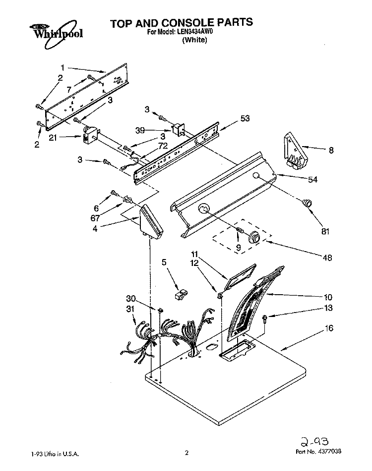 SECTION Diagram and Parts List for LEN3434AW0  Whirlpool Dryer