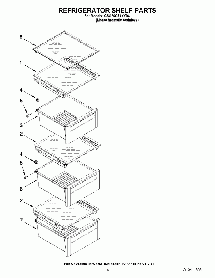 REFRIGERATOR SHELF PARTS Diagram and Parts List for GSS26C5XXY04  Whirlpool Refrigerator